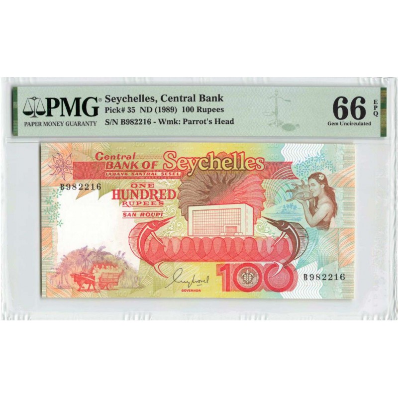 Seychelles ND (1989) P35 PMG Gem UNC 66 EPQ 100 Rupees Banknote WORLD BANKNOTES