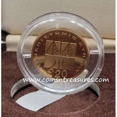 CYPRUS 1992 GOLD PROOF COIN 20 POUNDS UNIVERCITY OF CYPRUS BOX AND COA