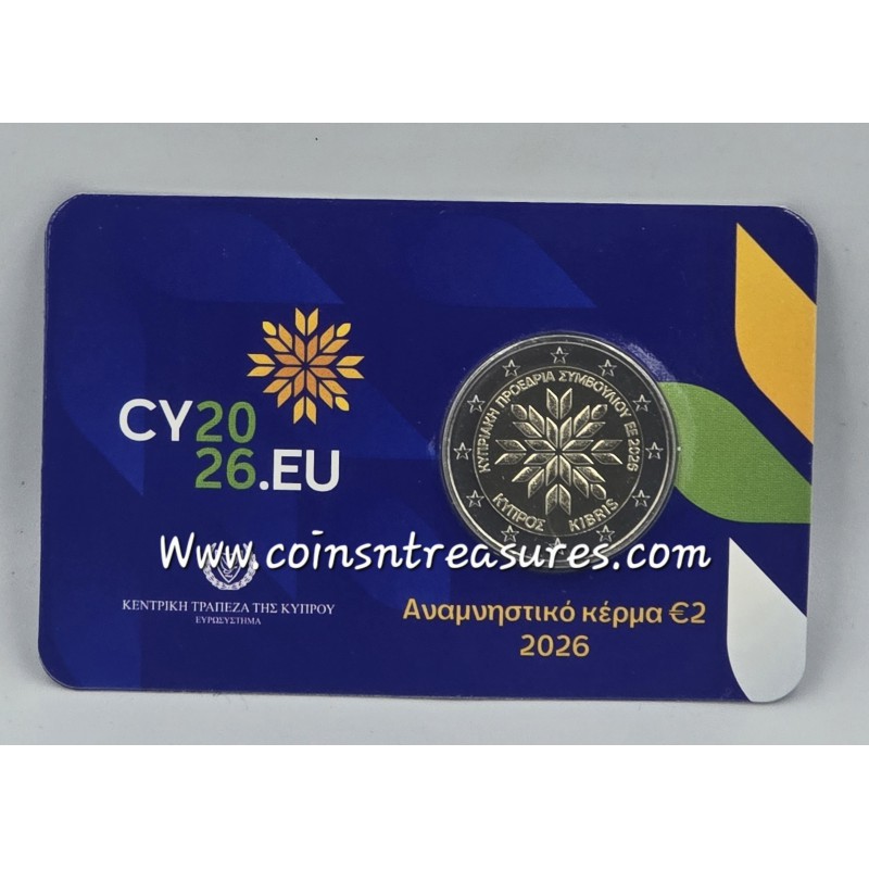 Cyprus 2026 Presidency of Council of Europe 2 euro Bu in card WORLD COINS