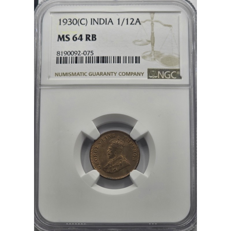 BRITISH INDIA 1/12 ANNA COIN 1930 C KGV NGC MS64RB WORLD COINS