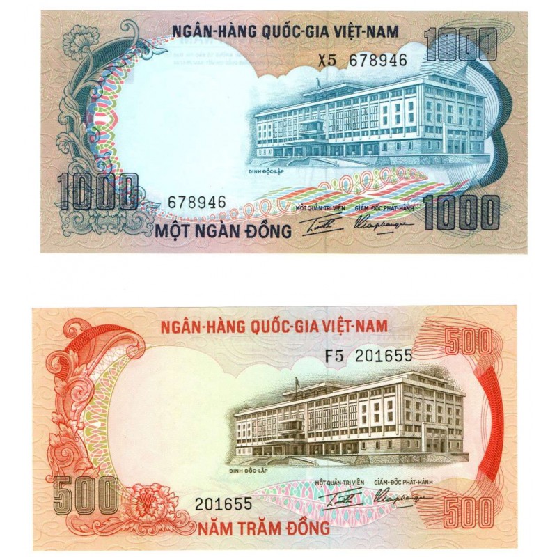 VIETNAM 1972 1000 and 500 DONG UNC BANKNOTES p33 p34 WORLD BANKNOTES