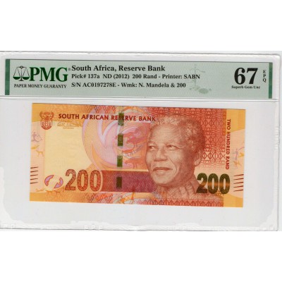 South Africa 200 Rand 2012 Banknote P137a PMG 67 EPQ LEOPARD
