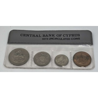 CYPRUS 1973 COMPLETE YEAR SET MILS COINS IN ORIGINAL WALLET CASE