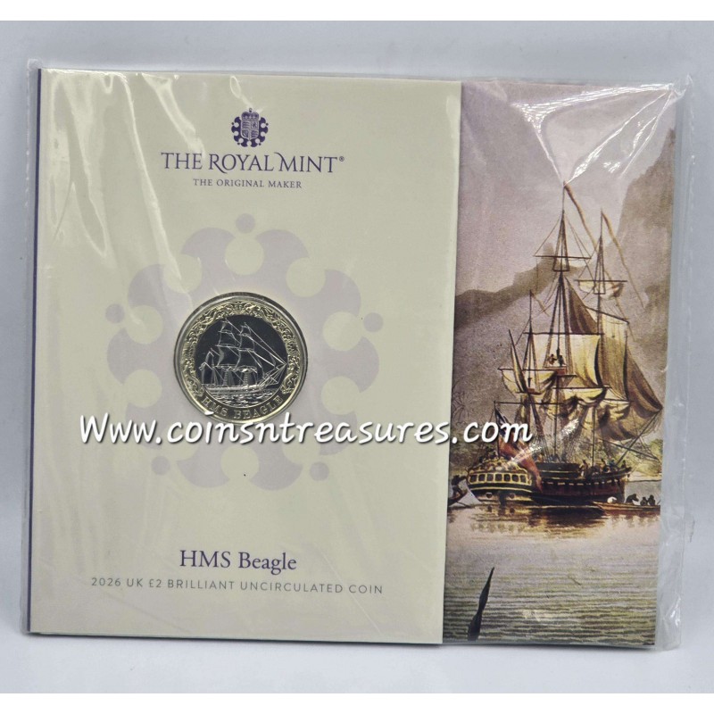 HMS Beagle 2026 UK £2 Brilliant Uncirculated Coin in Blister WORLD COINS