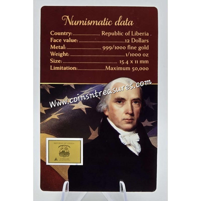 Presidents of the USA James Madison 1/1000 Oz Gold Coin GOLD AND SILVER BULLION