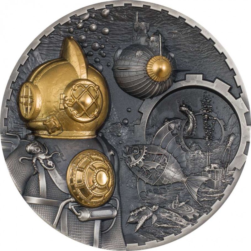 Cook Islands 2022 NAUTILUS Steampunk 3 Oz Silver Coin GOLD AND SILVER BULLION