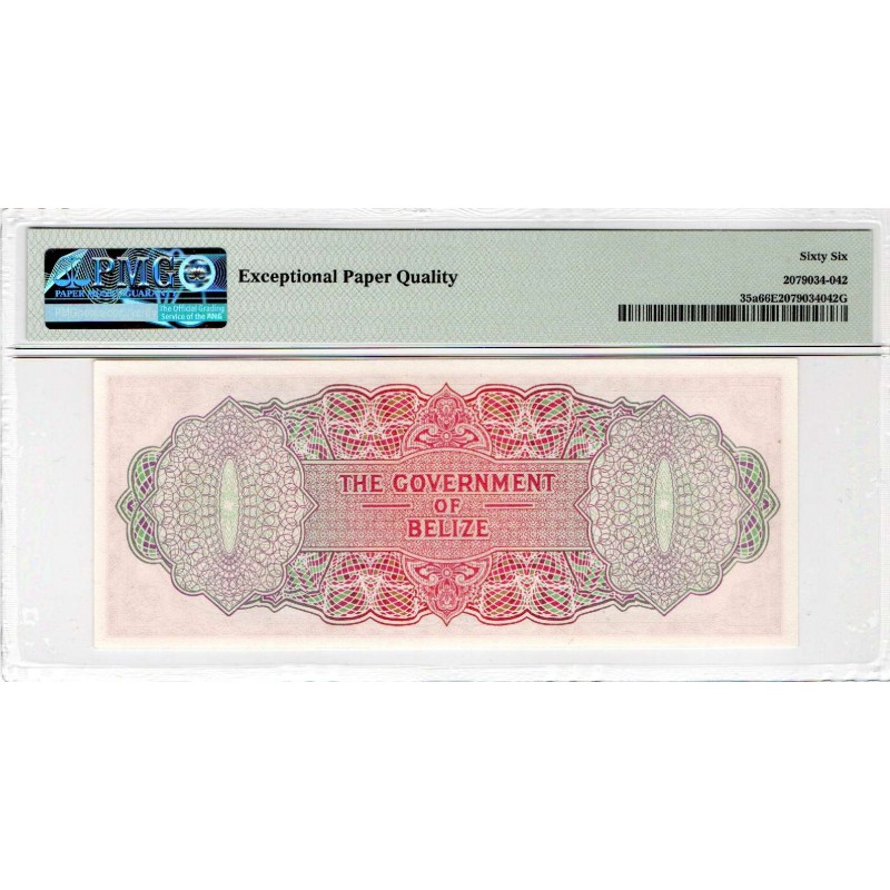 BELIZE 1975 QEII BANKNOTE 5 DOLLARS P35a GEM UNC PMG 66 EPQ WORLD BANKNOTES