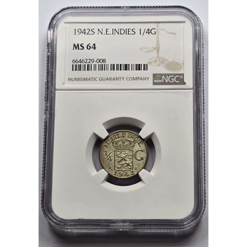 NETHERLANDS 1942 S COIN EAST INDIES 1/4 GULDEN NGC MS64 WORLD COINS