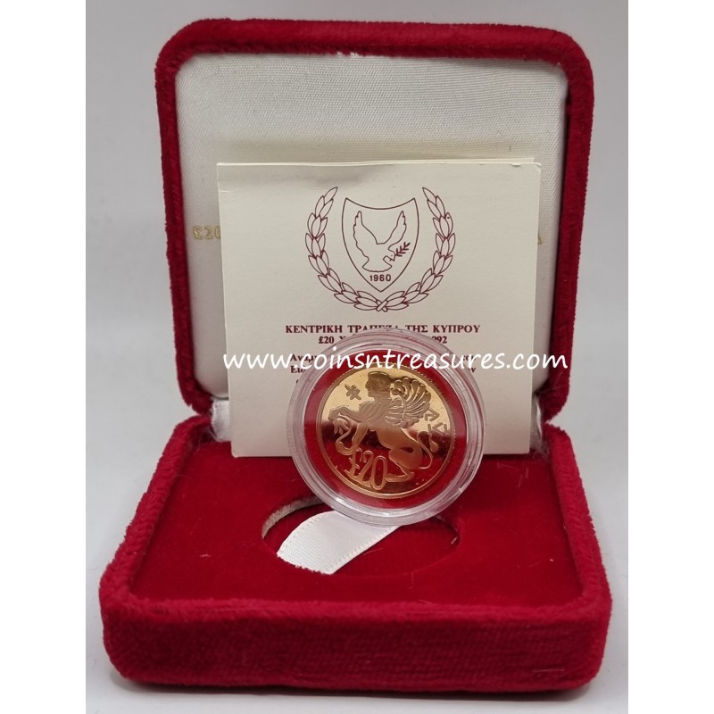 CYPRUS 1992 GOLD PROOF COIN 20 POUNDS MUSEUM SPHINX WORLD COINS