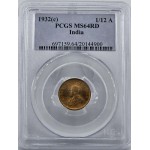 BRITISH INDIA 1/12 ANNA COIN 1932 C KGV PCGS MS64 RD WORLD COINS