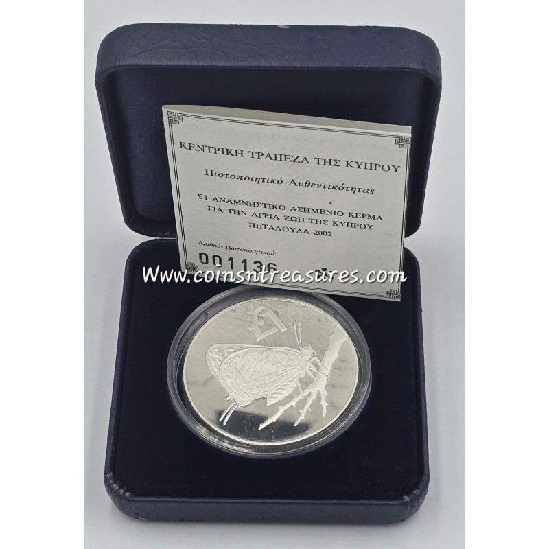 CYPRUS 2002 SILVER PROOF COIN 1 POUND BUTTERFLY WORLD COINS