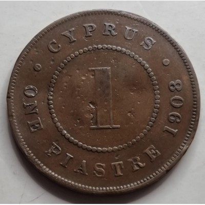 CYPRUS 1 PIASTRES 1908 KING EDWARD COIN IN VF CONDITION