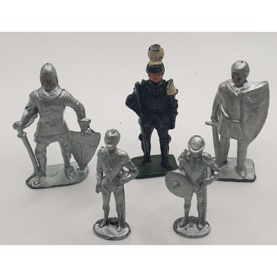 VARIUS LEAD 5 KNIGTS SOLDIERS VINTAGE TOYS LOT