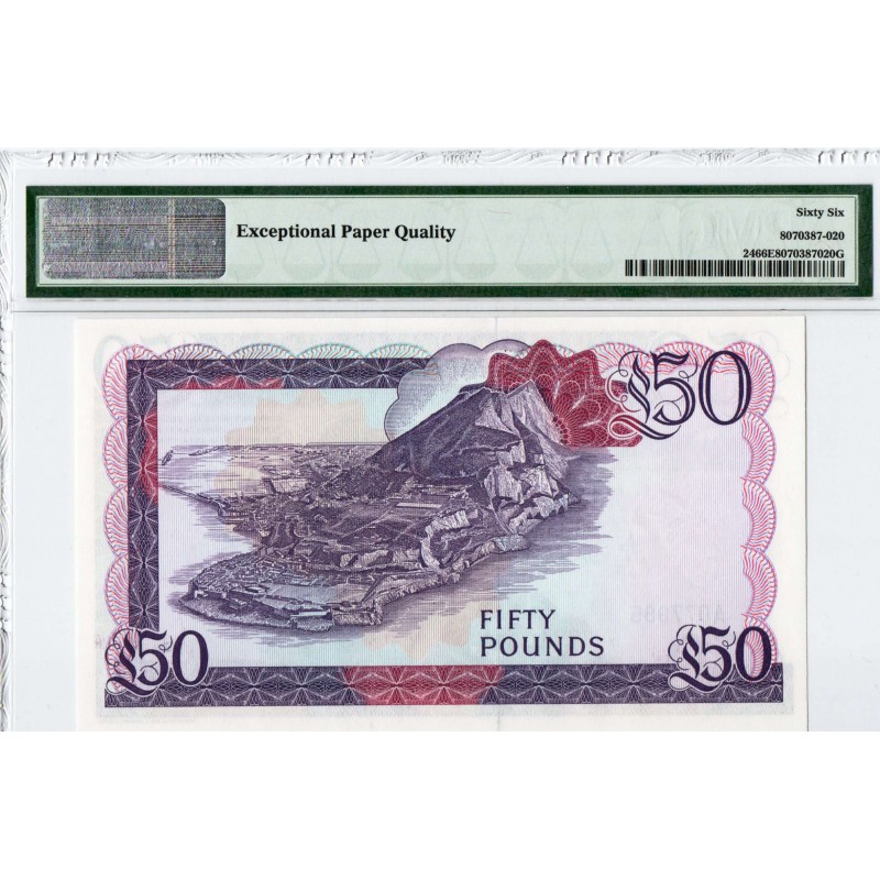 GIBRALTAR 1986 50 POUNDS QEII P24 PMG 66 EPQ BANKNOTE QUEEN ELIZABETH II WORLD BANKNOTES