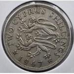 CYPRUS TWO SHILLINGS COIN 1947 KGVI EXF WORLD COINS