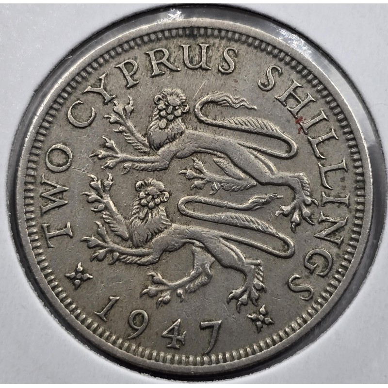 CYPRUS TWO SHILLINGS COIN 1947 KGVI EXF WORLD COINS