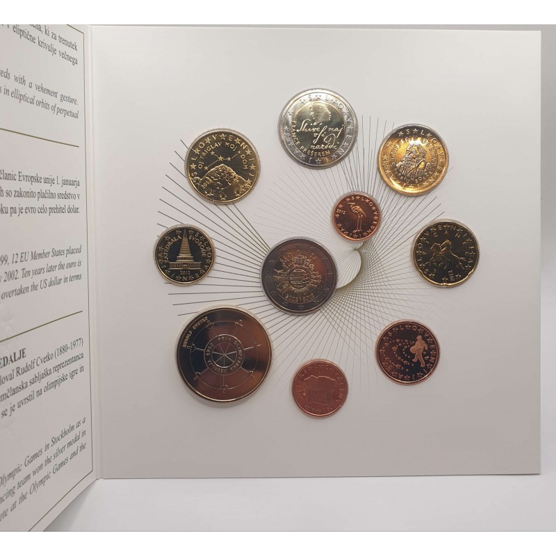 SLOVENIA 2012 COMPLETE YEAR EURO SET IN OFFICIAL COIN BLISTER + 3 EURO WORLD COINS