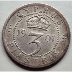 CYPRUS 3 SILVER PIASTRE 1901 QUEEN VICTORIA RARE AU WORLD COINS