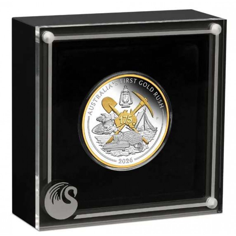 Australia's First Gold Rush 2026 1oz Silver Proof Gilded Coin GOLD AND SILVER BULLION
