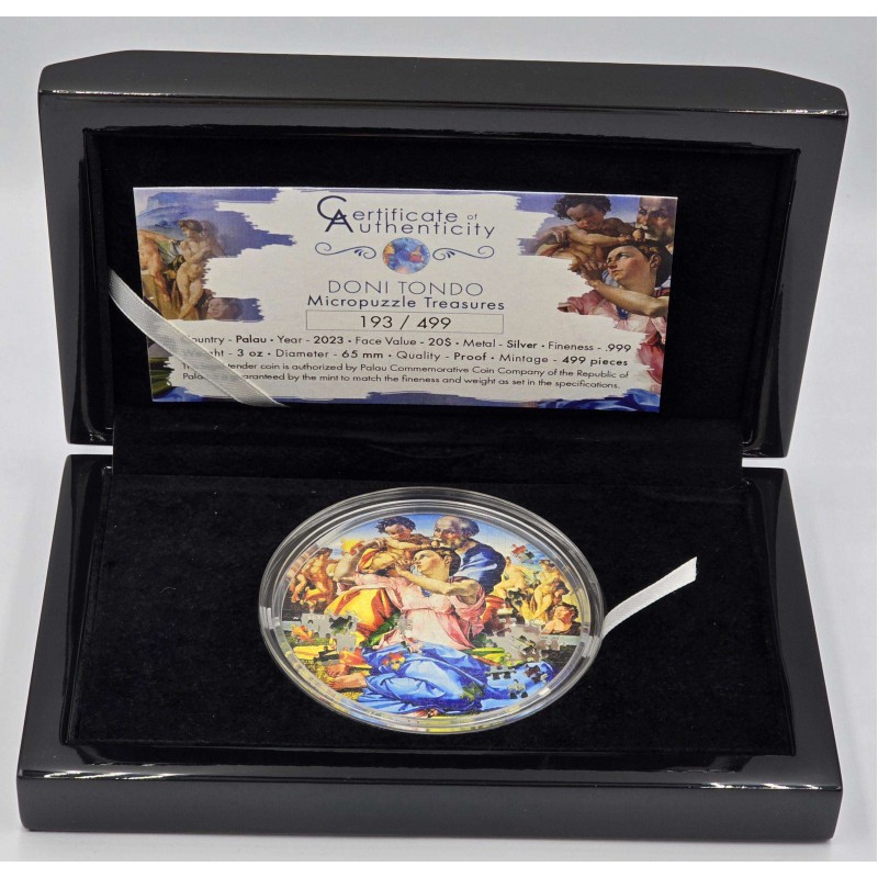 DONI TONDO Michelangelo Micropuzzle Treasures 3 Oz Silver Coin Palau 2023 GOLD AND SILVER BULLION