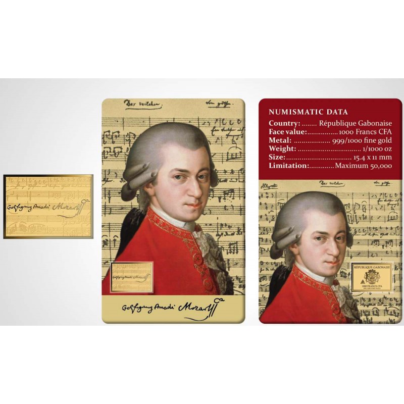 Mozart Classical Composer 1/1000 Oz Gold Coin card GOLD AND SILVER BULLION
