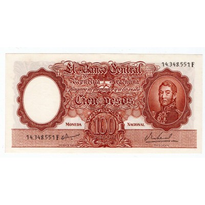 ARGENTINA 100 PESOS BANKNOTE 1957 UNC p272a