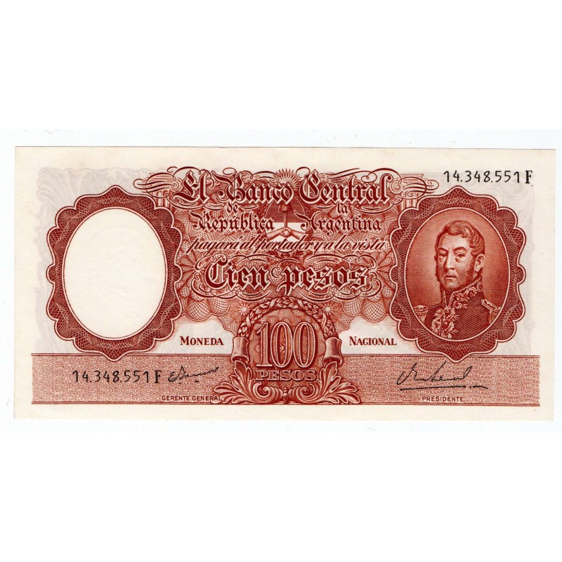 ARGENTINA 100 PESOS BANKNOTE 1957 UNC p272a WORLD BANKNOTES