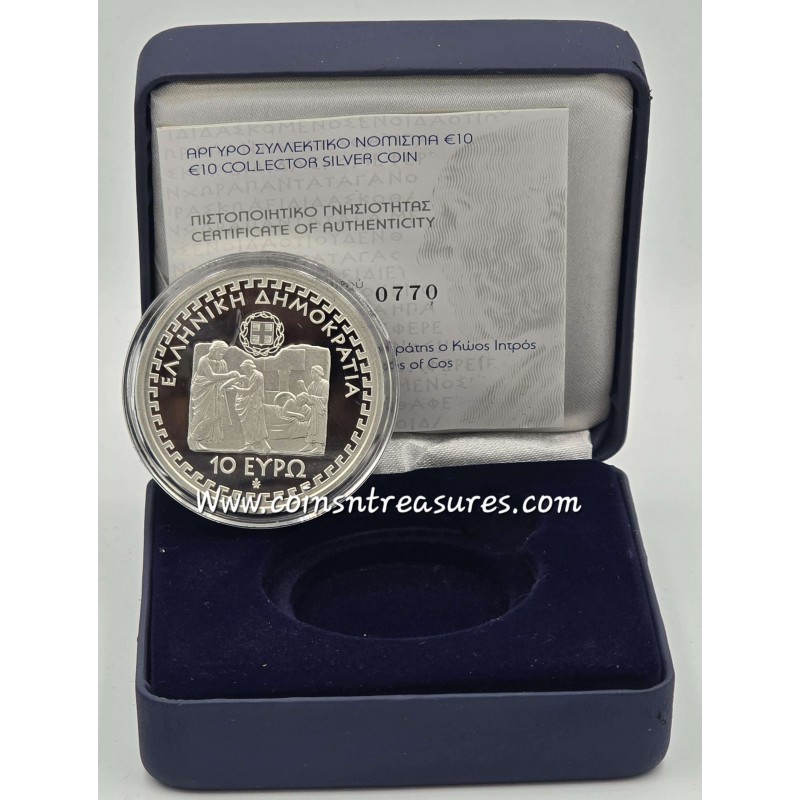 GREECE 2013 SILVER PROOF COIN 10 EURO HIPPOCRATES WORLD COINS