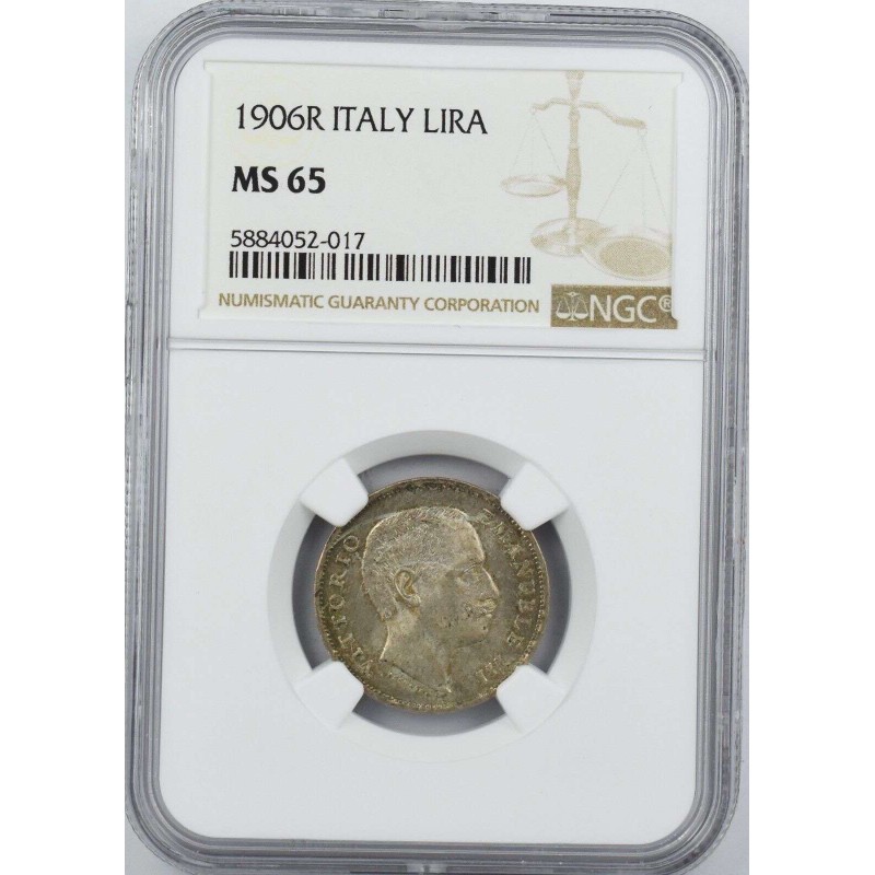 ITALY SILVER LIRA 1906 R NGC MS65 TOP POP FINEST KNOWN WORLD COINS