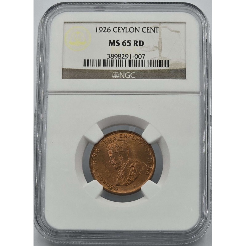 Ceylon Cent 1926 KGV Red UNC coin NGC MS65 RD WORLD COINS