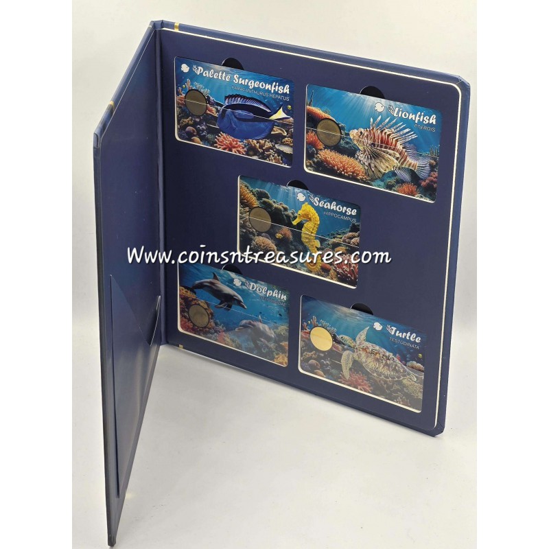 Ocean Fish collection 1/1000 Oz .999 Gold 5 coin cards in Album GOLD AND SILVER BULLION