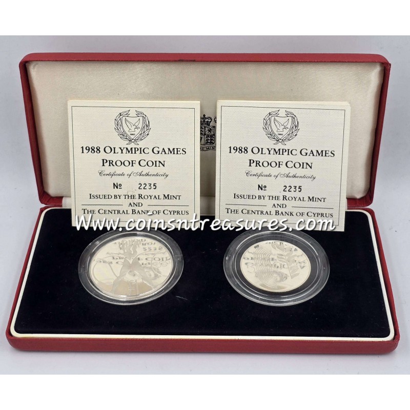CYPRUS 1988 SILVER PROOF COINS SET OLYMPIC GAMES SEOUL WORLD COINS