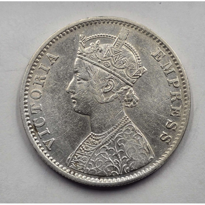 British India Silver 1 rupee 1892 C Victoria Gothic style WORLD COINS