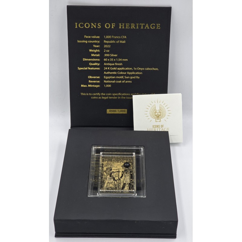 Egypt Icons of Heritage 2 Oz Silver Coin Bar 1000 Francs Mali 2022 GOLD AND SILVER BULLION