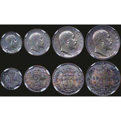 GREAT BRITAIN Complete Maundy set of 4 coins 1902 NGC Graded