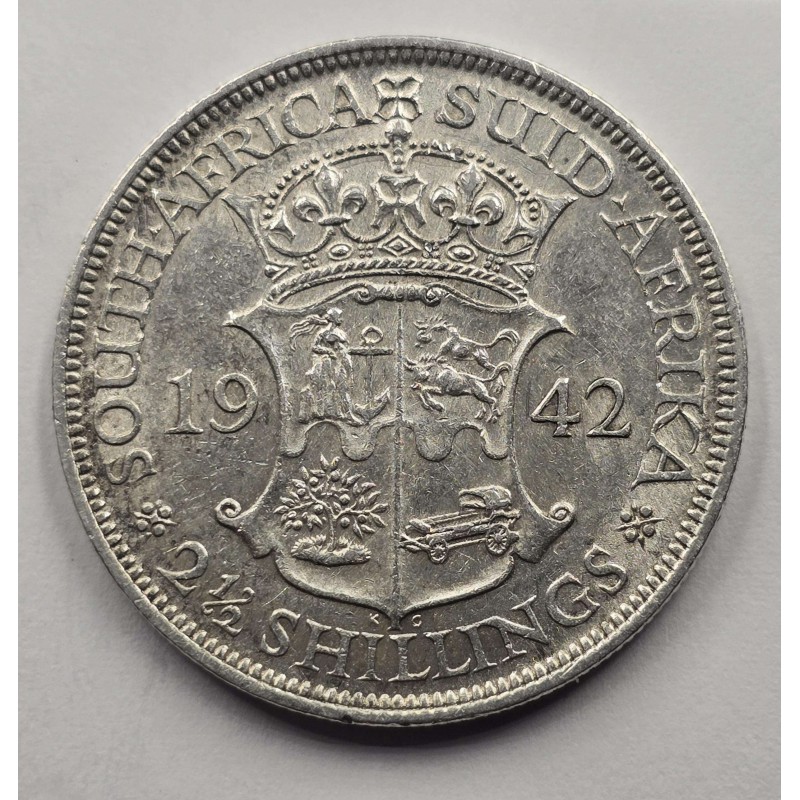 South Africa 2.5 Shilling silver coin KGVI 1942 WORLD COINS