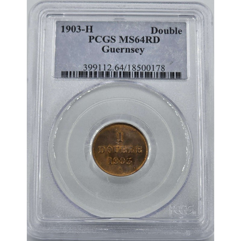 Guernsey Edward VII 1903 H Double Coin PCGS MS64 RD Top Pop WORLD COINS