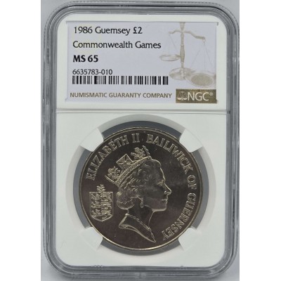 GUERNSEY 1986 COMMONWEALTH GAMES NGC MS 65 TOP UNC