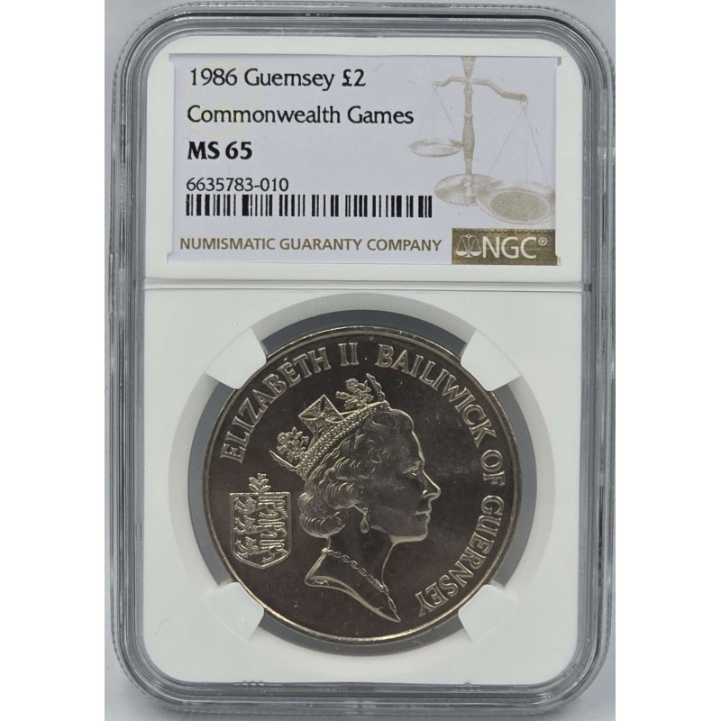 GUERNSEY 1986 COMMONWEALTH GAMES NGC MS 65 TOP UNC WORLD COINS