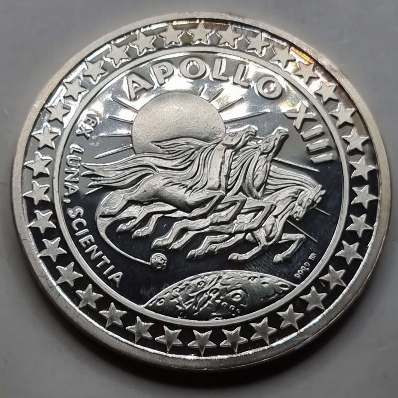 Apollo XIII Large Silver Medal 50gr 999 Rainbow Toning PROOF WORLD COINS