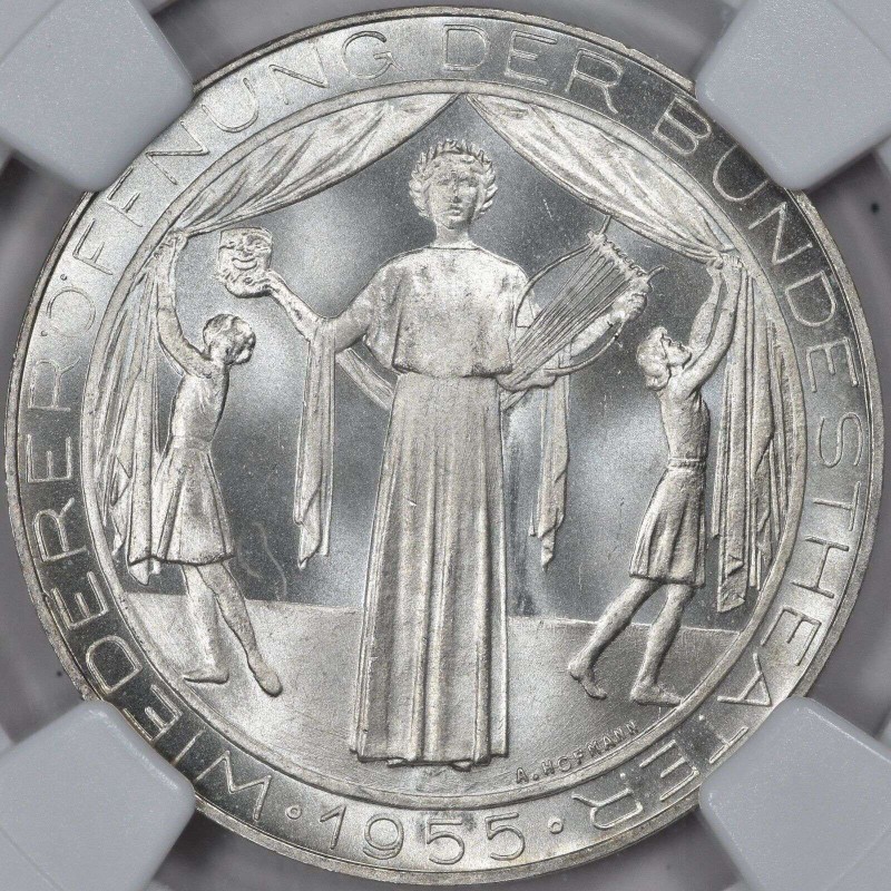 AUSTRIA 1955 SILVER 25 SCHILLING VIENNA THEATER NGC MS67 WORLD COINS