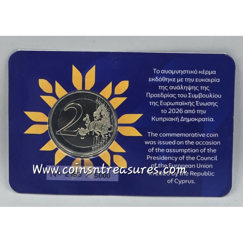 Cyprus 2026 Presidency of Council of Europe 2 euro Bu in card WORLD COINS