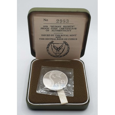 CYPRUS 1978 SILVER PROOF COIN 500 MILS HUMAN RIGHTS