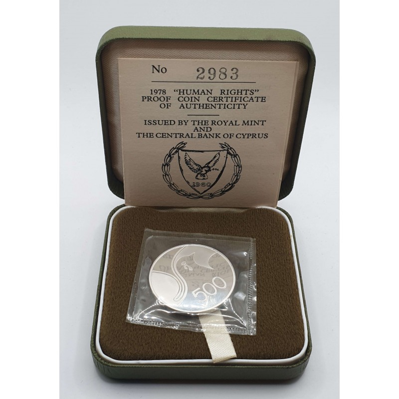 CYPRUS 1978 SILVER PROOF COIN 500 MILS HUMAN RIGHTS WORLD COINS