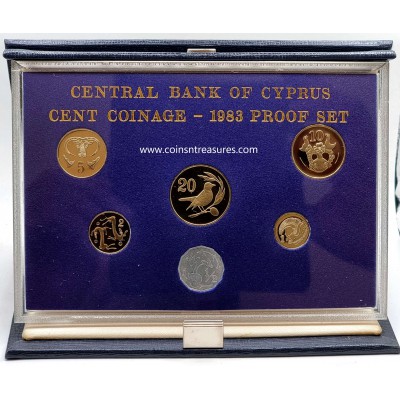 CYPRUS 1983 YEAR FIRST DECIMAL PROOF COIN SET IN LUXURY CASE