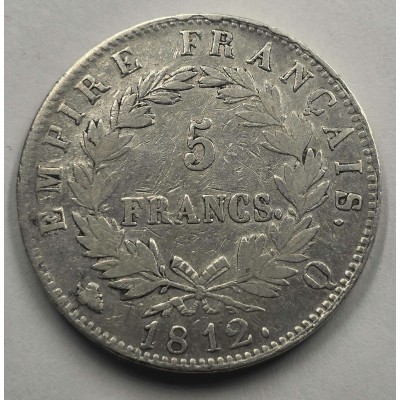 France Napoleon Bonaparte Silver 5 Francs coin 1812 Q