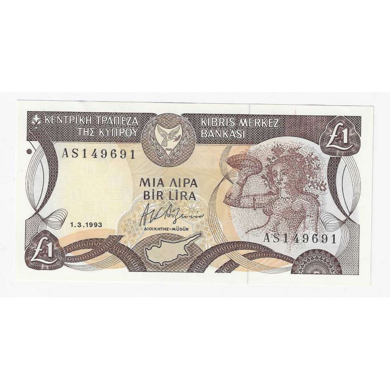 CYPRUS 1 POUND 1993 BANKNOTE UNC p53c WORLD BANKNOTES