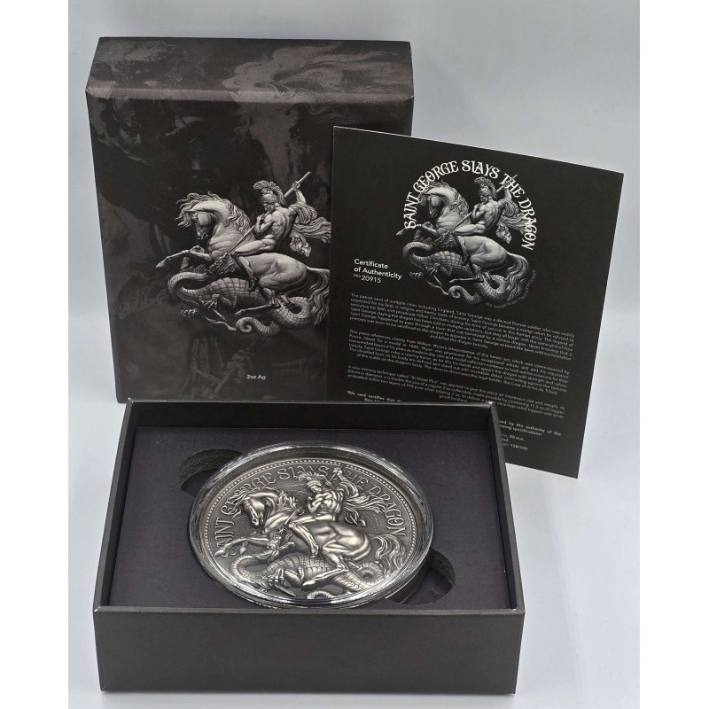 Chad 2 oz SILVER COIN SAINT GEORGE SLAYS THE DRAGON 2021 GOLD AND SILVER BULLION
