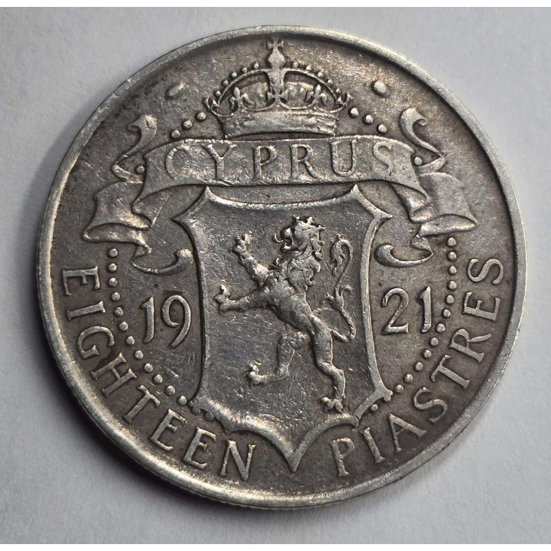 CYPRUS 18 SILVER PIASTRE 1921 COIN KGV VF WORLD COINS