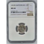 SWITZERLAND SILVER 1/2 FRANC 1957 B NGC MS66 WORLD COINS